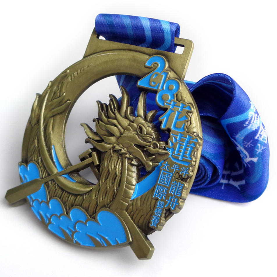 Medalla de recuerdo de barco de dragón de Festival de esmalte de Metal grabado de latón personalizado