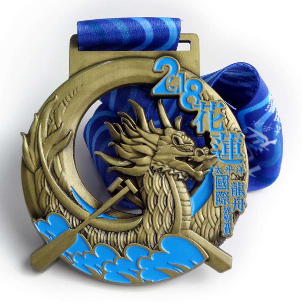 Medalla de recuerdo de barco de dragón de Festival de esmalte de Metal grabado de latón personalizado