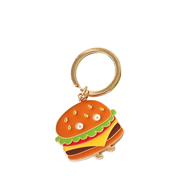Venta al por mayor Logo personalizado Esmalte Llaveros Hamburguesa de metal Llavero Lindo Llavero de comida